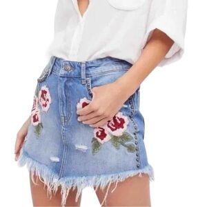 Free People Wild Rose Embroidered Mini Skirt